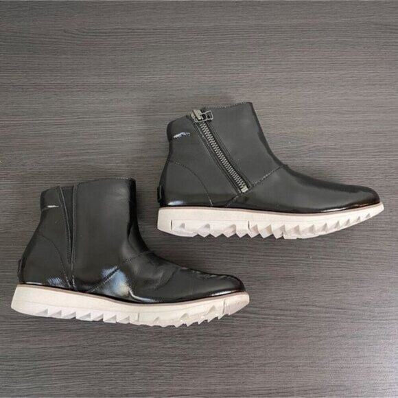 Sorel Harlow Women’s Ankle Boots 6 Black Patent Leather Side Zip Winter Shoes - Picture 6 of 9